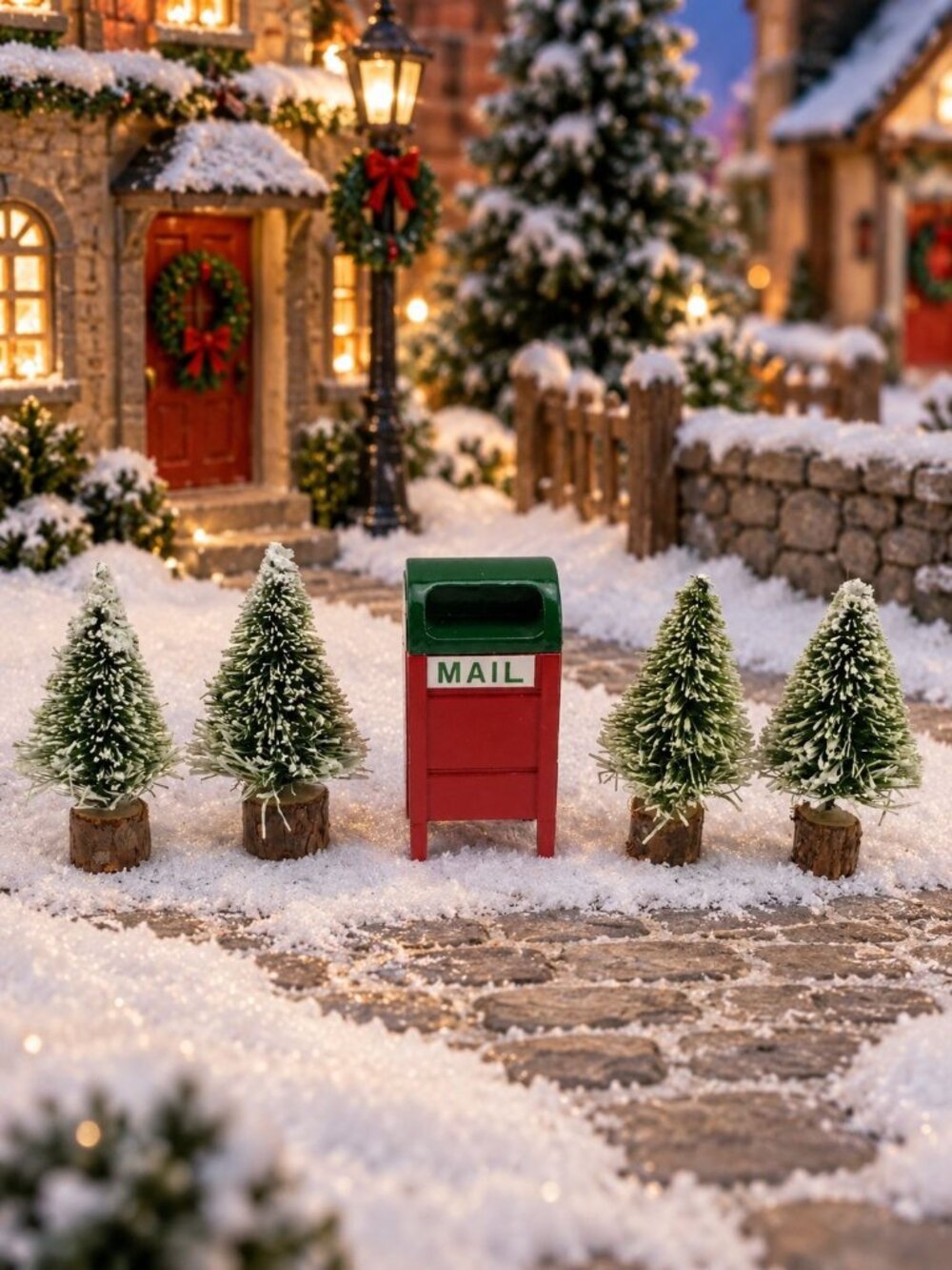Christmas Village Accessories 2" Frosted Mini Tree Mailbox Set Holiday Decor